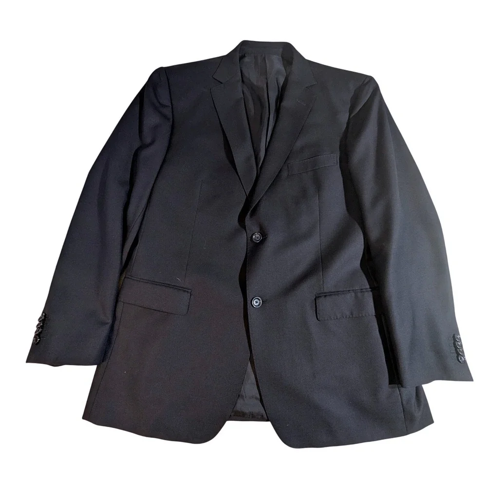 Z Zegna Mens Black 100% Wool 2 Button Suit Jacket Blazer Size 52R Italy‎ READ